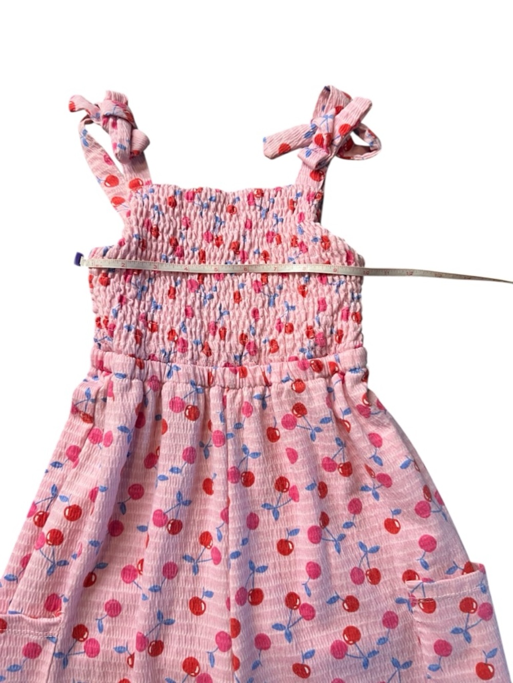 Paisley Lane Girls Pink Cherry-Print Smocked Jumpsuit Size 7 - Picture 4 of 9